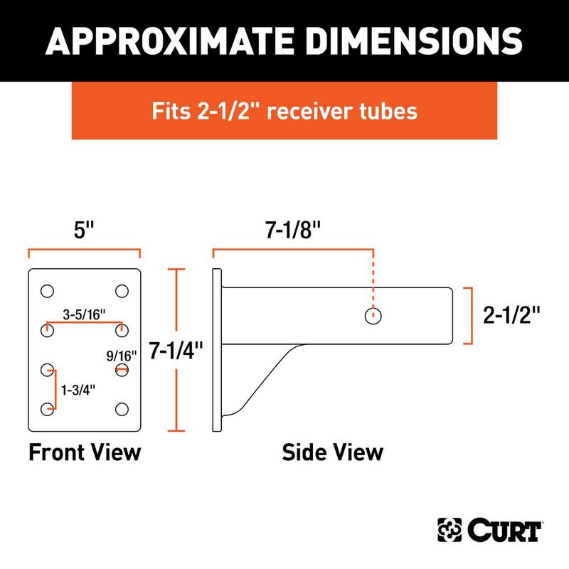 CURT Adjustable Pintle Mount (2-1/2 in. Shank, 20,000 lbs., 7-1/4 in. High, 10-3/4 in. Long) - 48348
