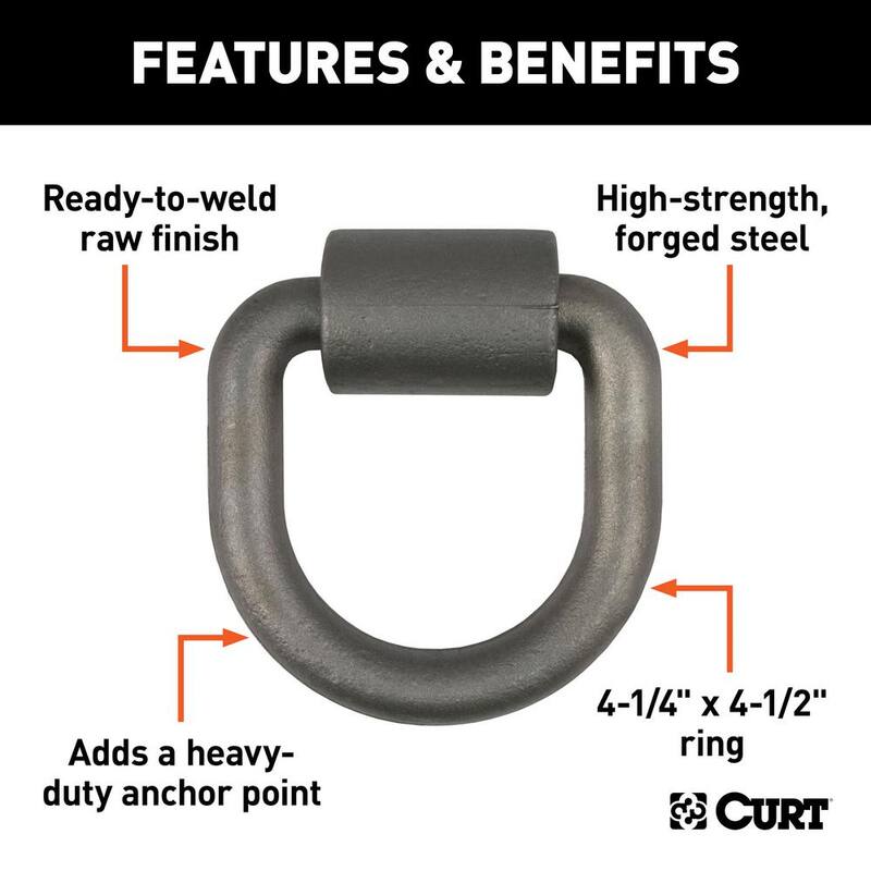 CURT 3"x 3" Weld-On Tie-Down D-Ring (8,833 lbs., Raw Steel) - 83760