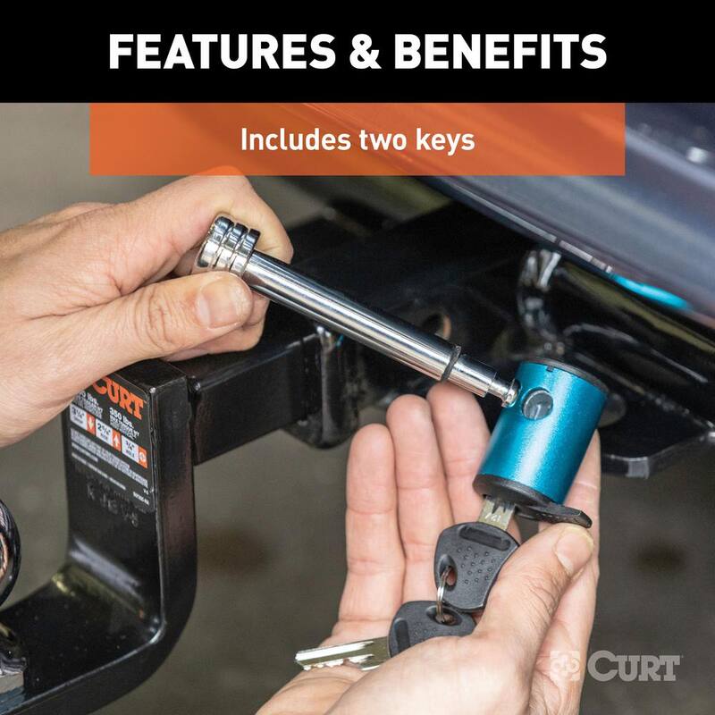 CURT 1/2 in. Hitch Lock with 5/8 in. Adapter (1-1/4 in. or 2 in. Receiver, Right-Angle, Chrome) - 23506