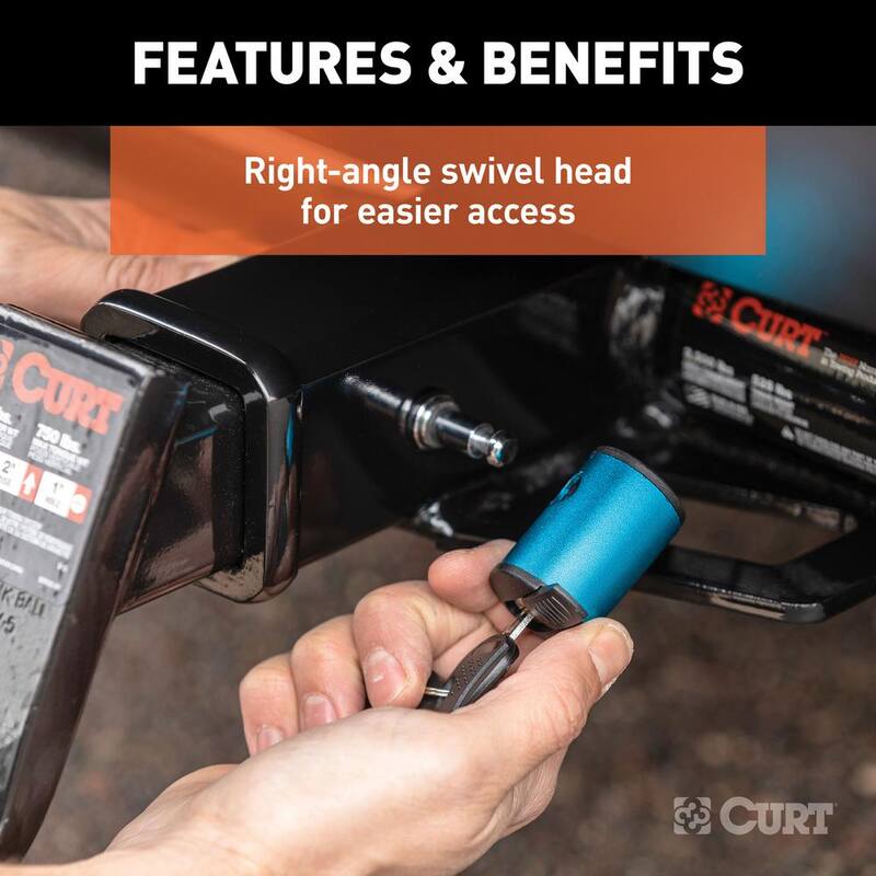 CURT 1/2 in. Hitch Lock with 5/8 in. Adapter (1-1/4 in. or 2 in. Receiver, Right-Angle, Chrome) - 23506