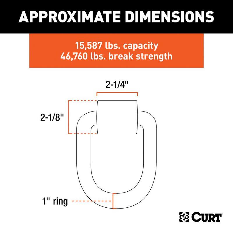 CURT 3"x 4" Weld-On Tie-Down D-Ring (15,587 lbs., Raw Steel) - 83780