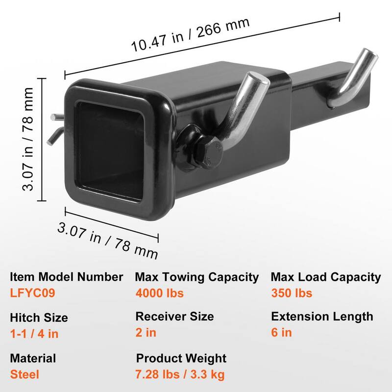 VEVOR Trailer Hitch Extender, 1 in. -1/4 in. to 2 in. Receiver Hitch Adapter, Trailer Hitch Extension Tube Extender - TCYZZG114260LXWX0V0-805