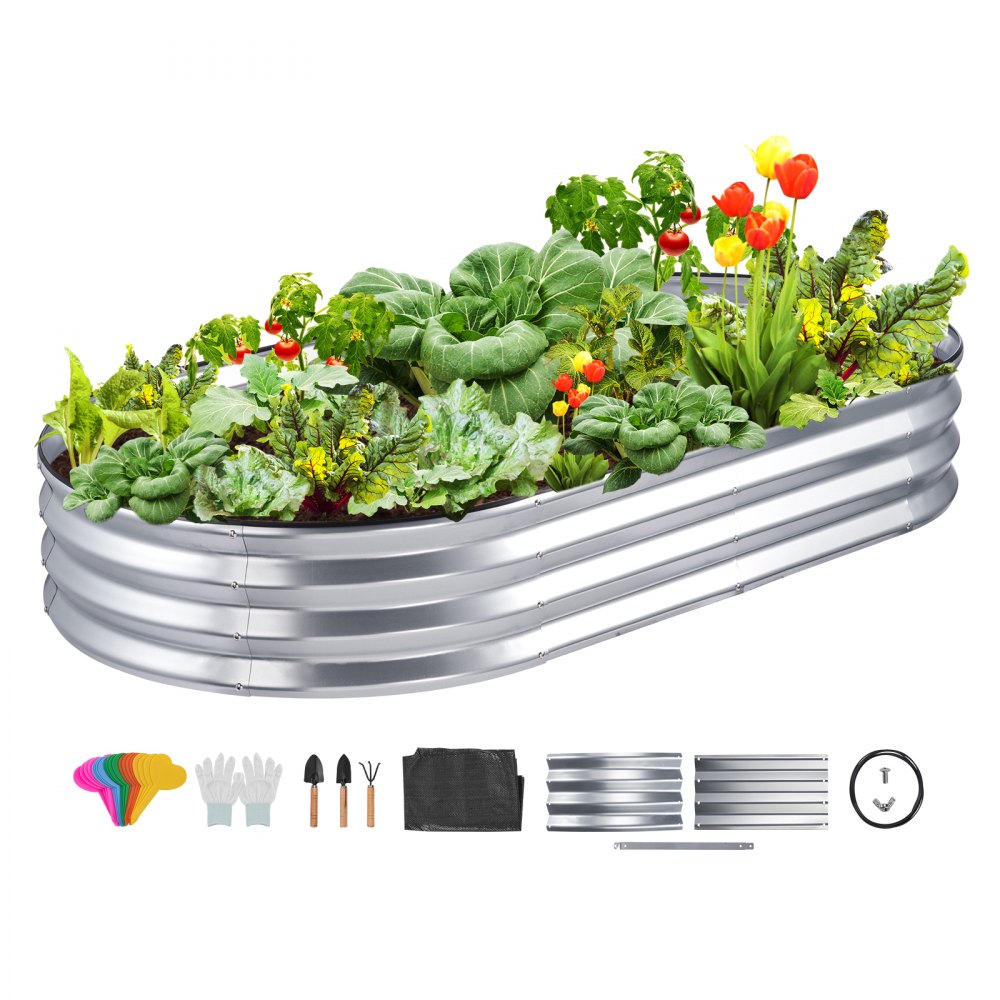 VEVOR Raised Garden Bed, 70.9x35.4x11 inch Galvanized Metal Planter Box, Outdoor Planting Boxes with Open Base, for Growing Flowers/Vegetables/Herbs in Backyard/Garden/Patio/Balcony, Silver - LDSJSZZCTYS70D35OV0