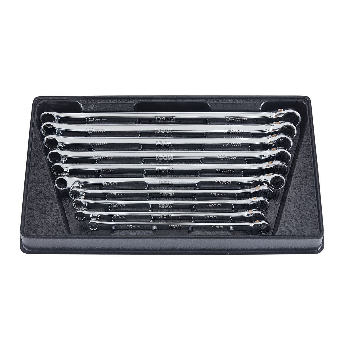 Llave de trinquete métrica de doble caja profesional extra larga Icon, 10 piezas - 56653