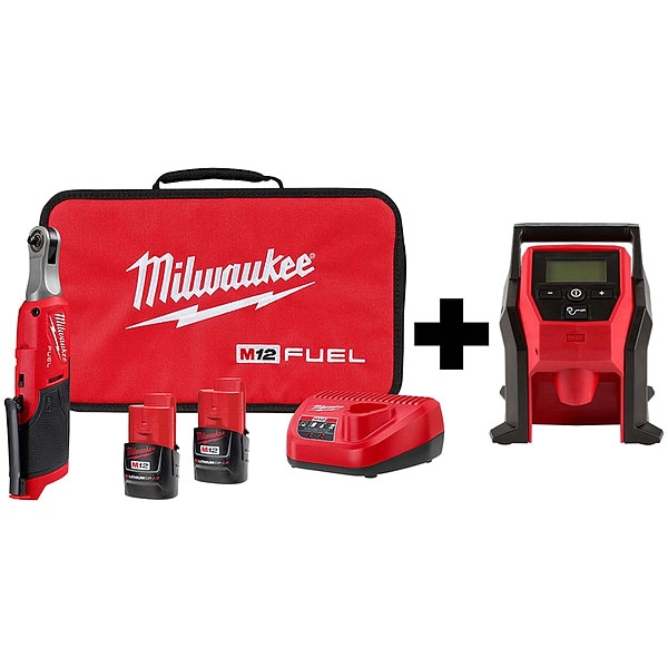 Milwaukee Tool M12 FUEL 1/4 HS Ratchet, M12 CP Inflator - 2566-22, 2475-20