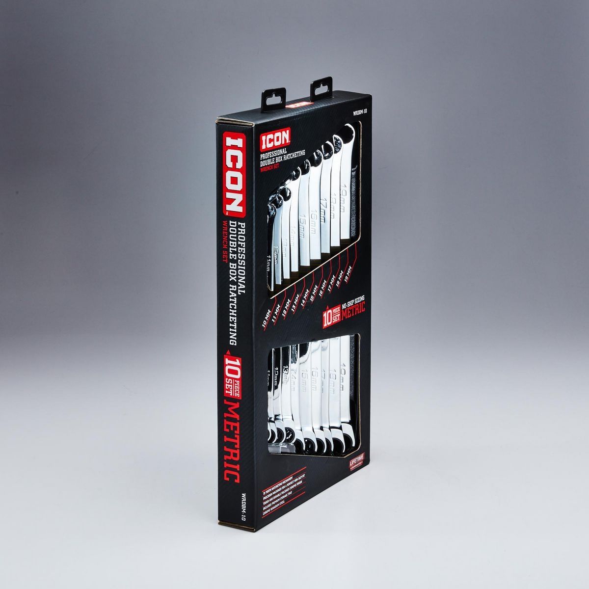 Llave de trinquete métrica de doble caja profesional extra larga Icon, 10 piezas - 56653