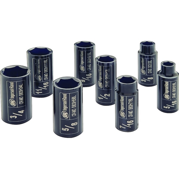 Ingersoll-Rand 3/8" Drive Socket Set, SAE, Deep, 3/8" Drive, 8 pcs., SAE - IRTSK3H8LN