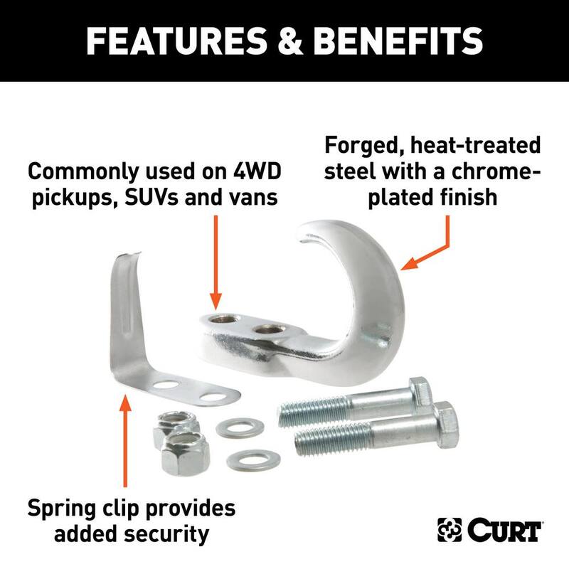 CURT Tow Hook with Hardware (10,000 lbs., Chrome) - 22401