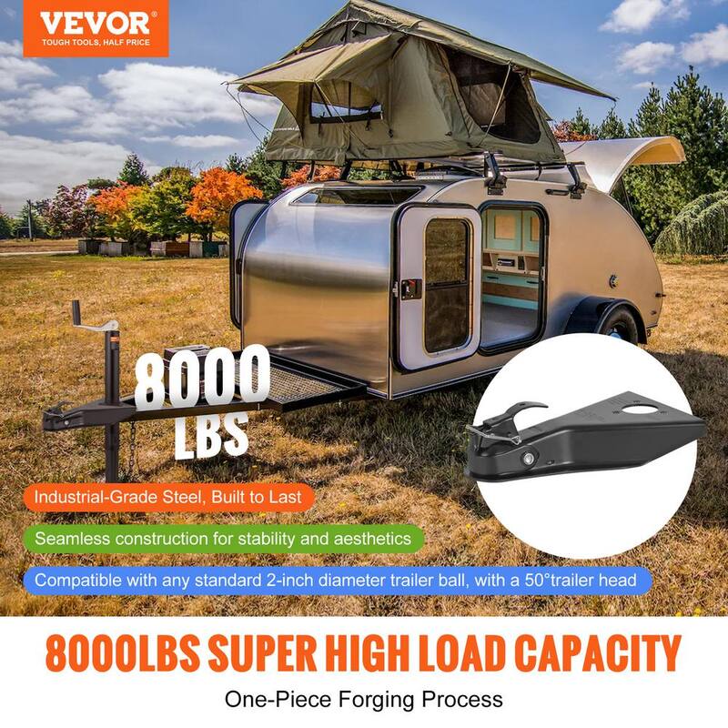 VEVOR A-Frame Trailer Coupler Fits 2 in. Hitch Ball Size 8000 lbs. Capacity Heavy Duty Steel Coupler for Towing Station Wagons - AXTCOHQCY200FDO9IV0-808