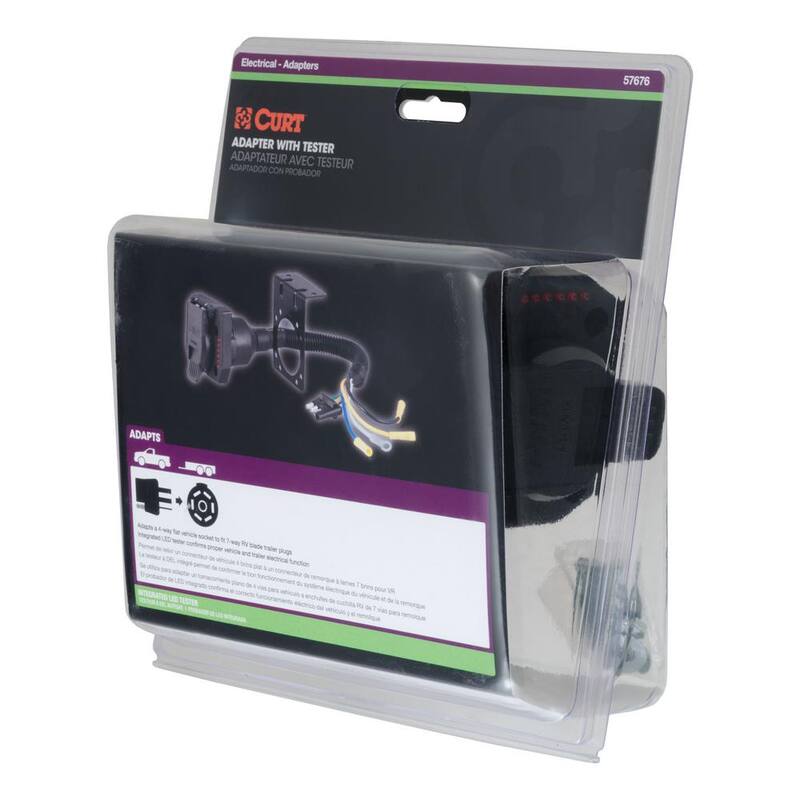 CURT Electrical Adapter with Tester (4-Way Flat Vehicle to 7-Way RV Blade Trailer) - 57676