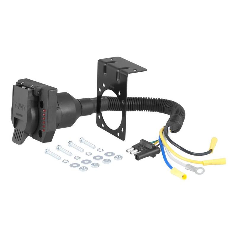 CURT Electrical Adapter with Tester (4-Way Flat Vehicle to 7-Way RV Blade Trailer) - 57676