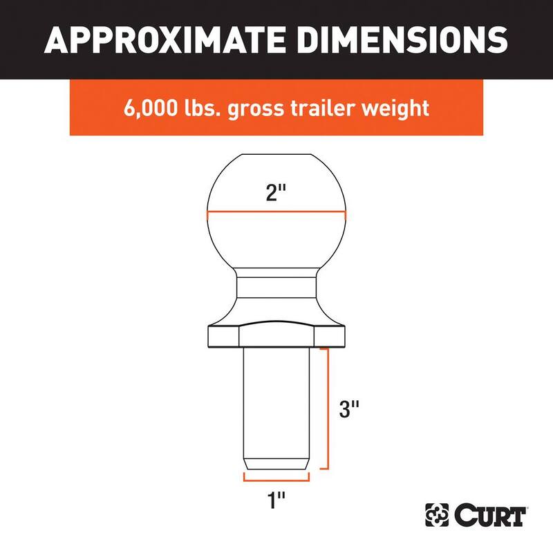 CURT 2" Trailer Hitch Tow Ball (1" x 3" Shank, 6,000 lbs., Chrome, Packaged) - 40074