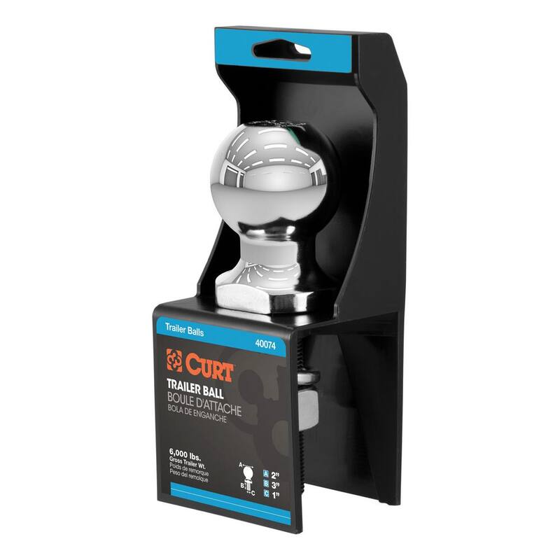 CURT 2" Trailer Hitch Tow Ball (1" x 3" Shank, 6,000 lbs., Chrome, Packaged) - 40074