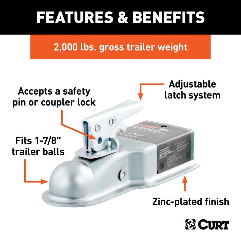 CURT 1-7/8" Straight-Tongue Coupler with Posi-Lock (3" Channel, 2,000 lbs., Zinc) - 25131