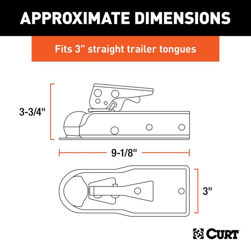 CURT 1-7/8" Straight-Tongue Coupler with Posi-Lock (3" Channel, 2,000 lbs., Zinc) - 25131