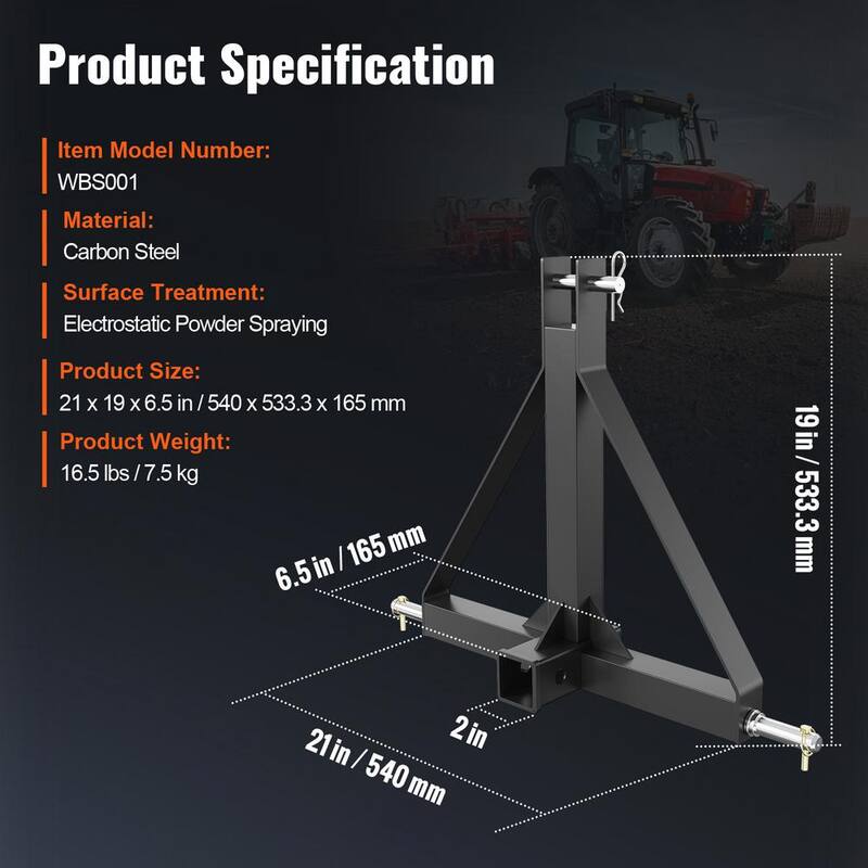 SKYSHALO 3 Point Hitch Receiver 3 Point 2 in. Receiver Trailer Hitch Category 1 Tractor Tow Drawbar Adapter with Pins, Compatible - SJXTJSJX000052VQVV0-0712