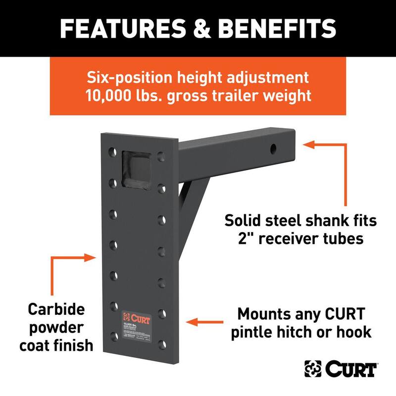 CURT Adjustable Pintle Mount (2 in. Shank, 10,000 lbs., 13 in. High, 12 in. Long) - 48342