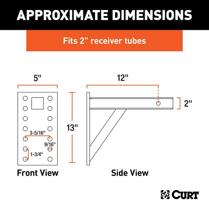 CURT Adjustable Pintle Mount (2 in. Shank, 10,000 lbs., 13 in. High, 12 in. Long) - 48342