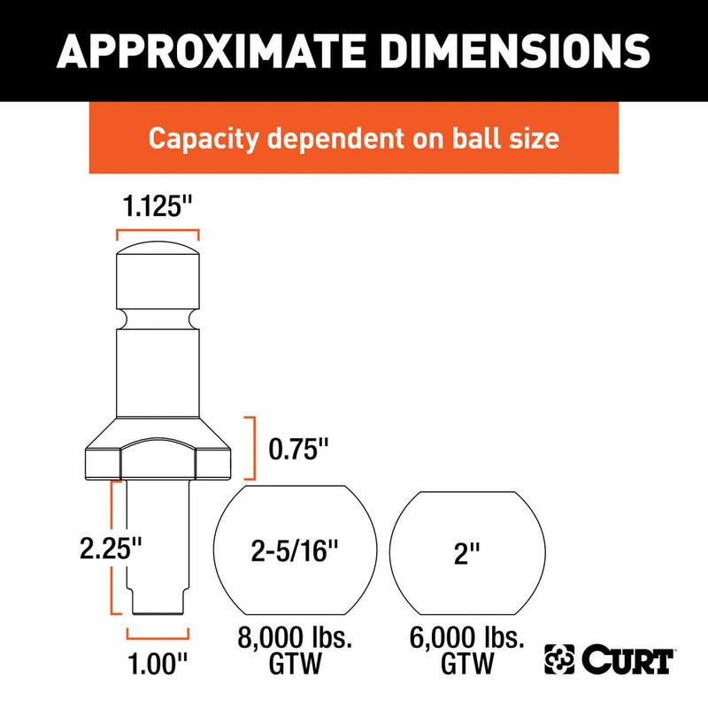 CURT Switch Ball Trailer Hitch Tow Ball Set (2" & 2-5/16" Balls, 1" x 2-1/4" Shank) - 42280