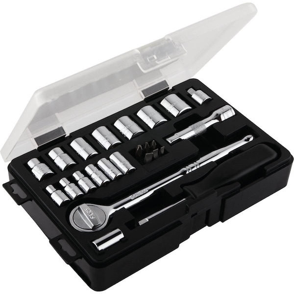 All-Source Standard 1/4 In. and 3/8 In. Drive 6-Point Shallow Ratchet & Socket Set 24-Piece - 328545