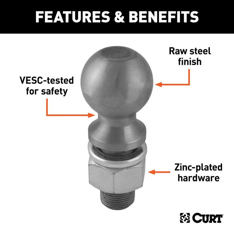 CURT 3" Trailer Hitch Tow Ball (2" x 3-1/4" Shank, 30,000 lbs., Raw Steel) - 40089