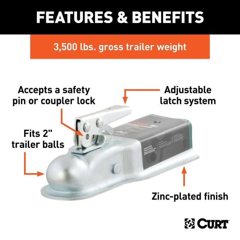 CURT 2" Straight-Tongue Coupler with Posi-Lock (3" Channel, 3,500 lbs., Zinc) - 25138