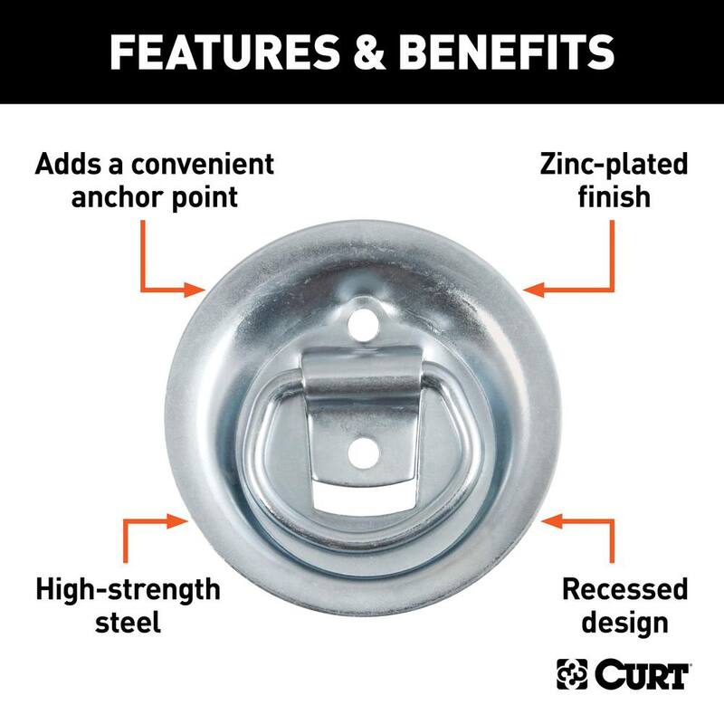 CURT 1-1/8" x 1-5/8" Recessed Tie-Down Ring (1,000 lbs., Clear Zinc) - 83710