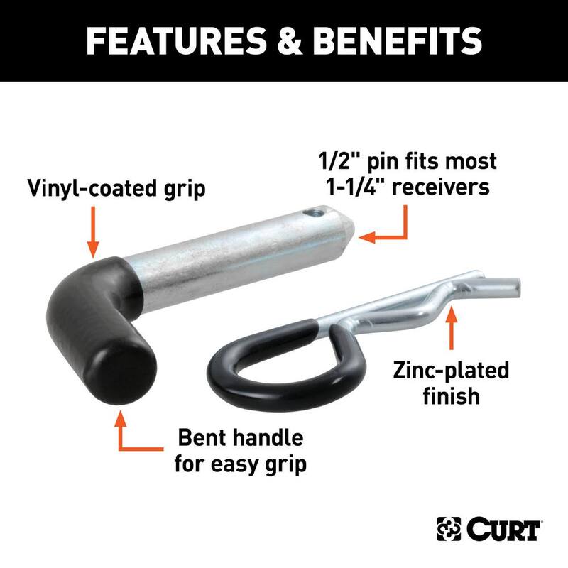 CURT 1/2 in. Hitch Lock with 5/8 in. Adapter (1-1/4 in. or 2 in. Receiver, Right-Angle, Chrome) - 21411