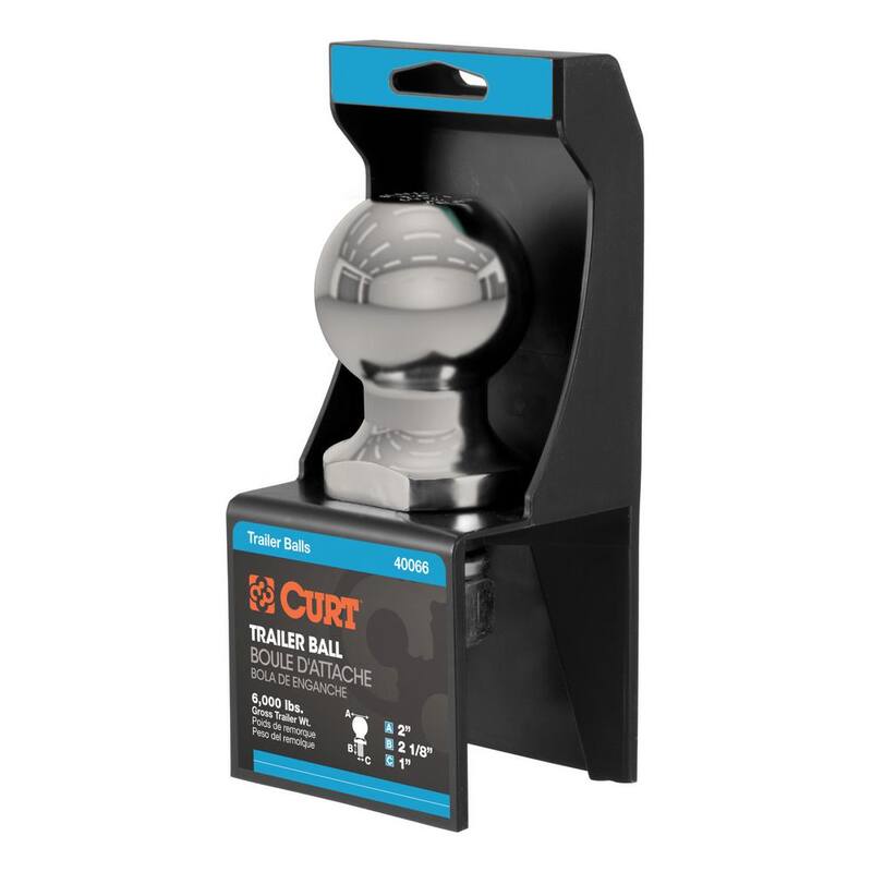 CURT 2" Trailer Hitch Tow Ball (1" x 2-1/8" Shank, 6,000 lbs., Stainless, Packaged) - 40083