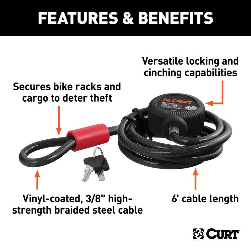 CURT Multi-Use Cable Lock (6 ft. x 3/8 in. Cable, Vinyl-Coated Braided Steel) - 23666