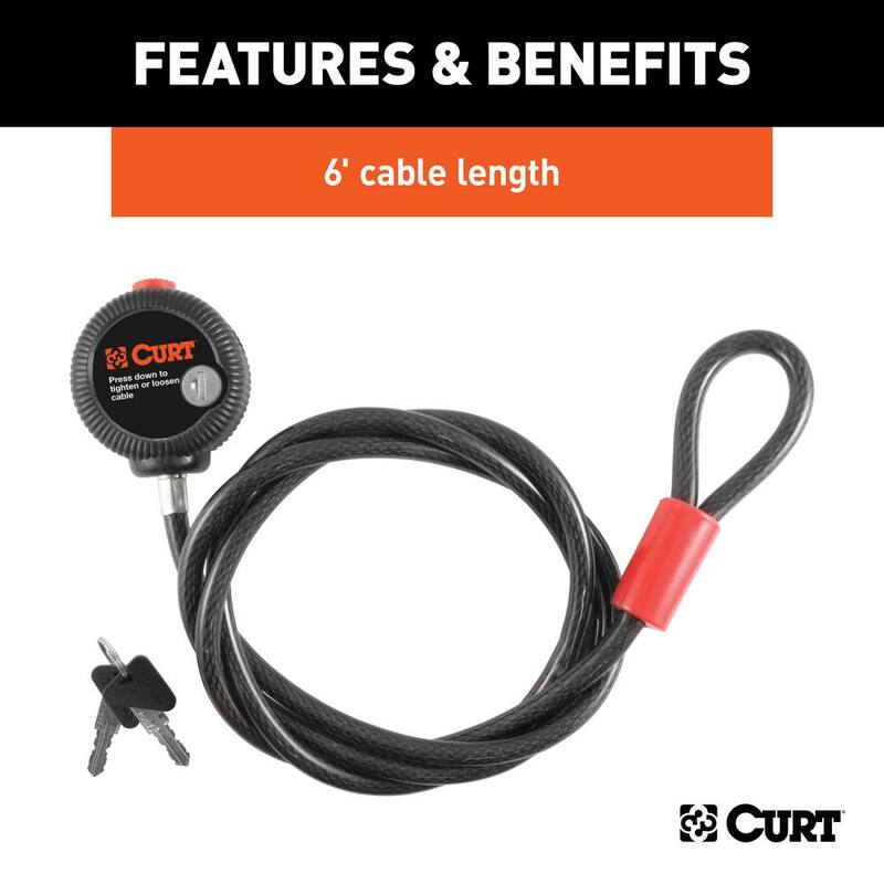 CURT Multi-Use Cable Lock (6 ft. x 3/8 in. Cable, Vinyl-Coated Braided Steel) - 23666