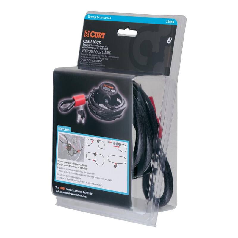 CURT Multi-Use Cable Lock (6 ft. x 3/8 in. Cable, Vinyl-Coated Braided Steel) - 23666
