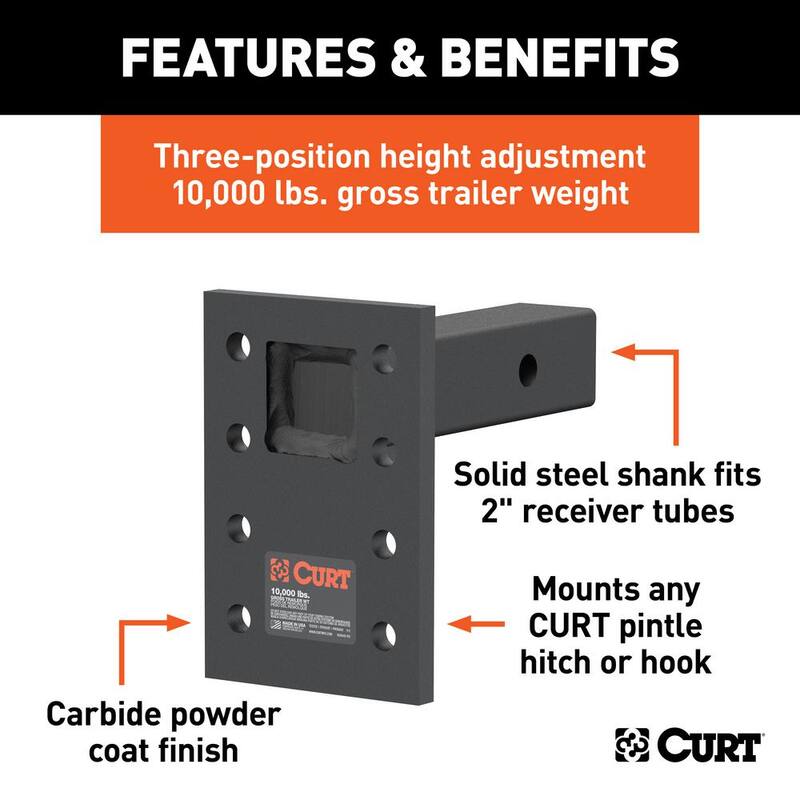 CURT Adjustable Pintle Mount (2 in. Shank, 10,000 lbs., 7 in. High, 6 in. Long) - 48323