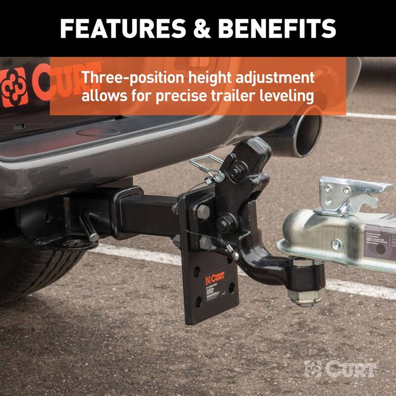 CURT Adjustable Pintle Mount (2 in. Shank, 10,000 lbs., 7 in. High, 6 in. Long) - 48323