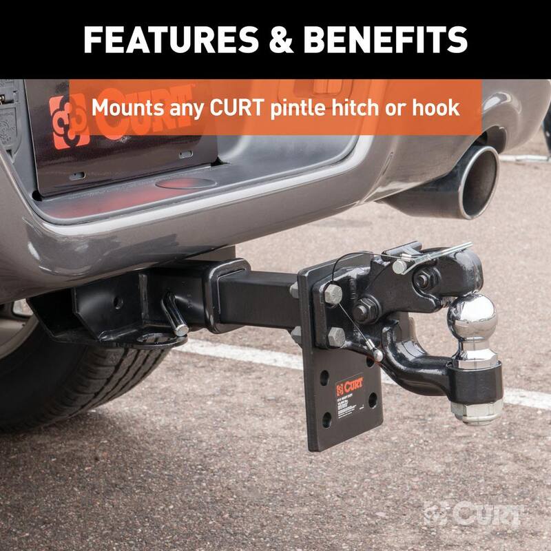 CURT Adjustable Pintle Mount (2 in. Shank, 10,000 lbs., 7 in. High, 6 in. Long) - 48323