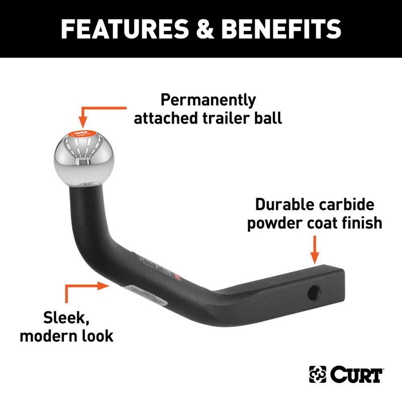 CURT 3,500 lbs. Euro Mount Trailer Hitch Ball Mount with 2 in. Ball (1-1/4 in. Shank, 5-1/8 in. High, 9-3/4 in. Long) - 45562