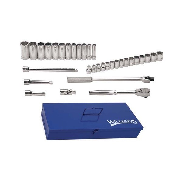 Williams Socket/Tool Set, 33 Pieces, 12-Point, 1/2 Inch Dr - JHWMSS-33F