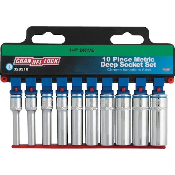 Channellock Metric 1/4 In. Drive 6-Point Deep Socket Set 10-Piece - 328510