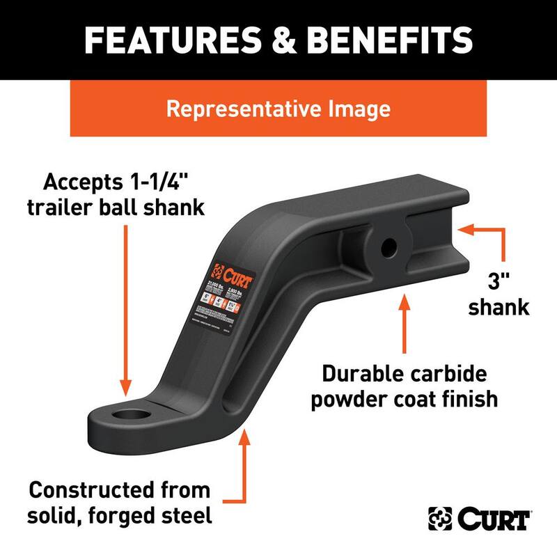 CURT 21,000 lbs. 8 in. Drop Industrial Duty Forged Trailer Hitch Ball Mount Draw Bar (3 in. Shank, 10-1/2 in. Long) - 45432