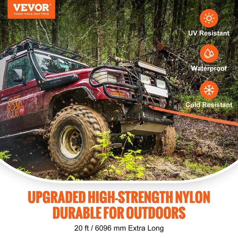 VEVOR 20 in. Recovery Tow Rope 30,580 lbs. Heavy-Duty Off Road Snatch Strap Extreme Duty Energy Snatch Strap for Truck ATV - SZNL20FT0875SI9YTV0