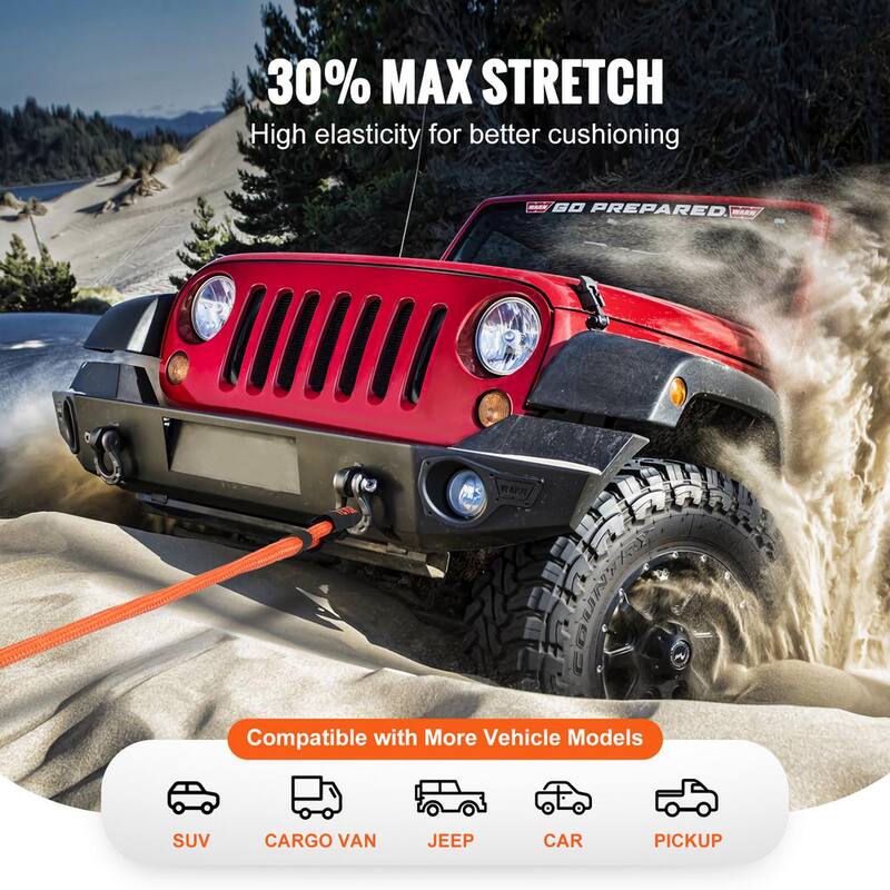 VEVOR 30 in. Recovery Tow Rope 38,000 lbs. Heavy-Duty Off Road Snatch Strap Extreme Duty Energy Snatch Strap for Truck ATV - SZNL1IN30FT0DLHPJV0
