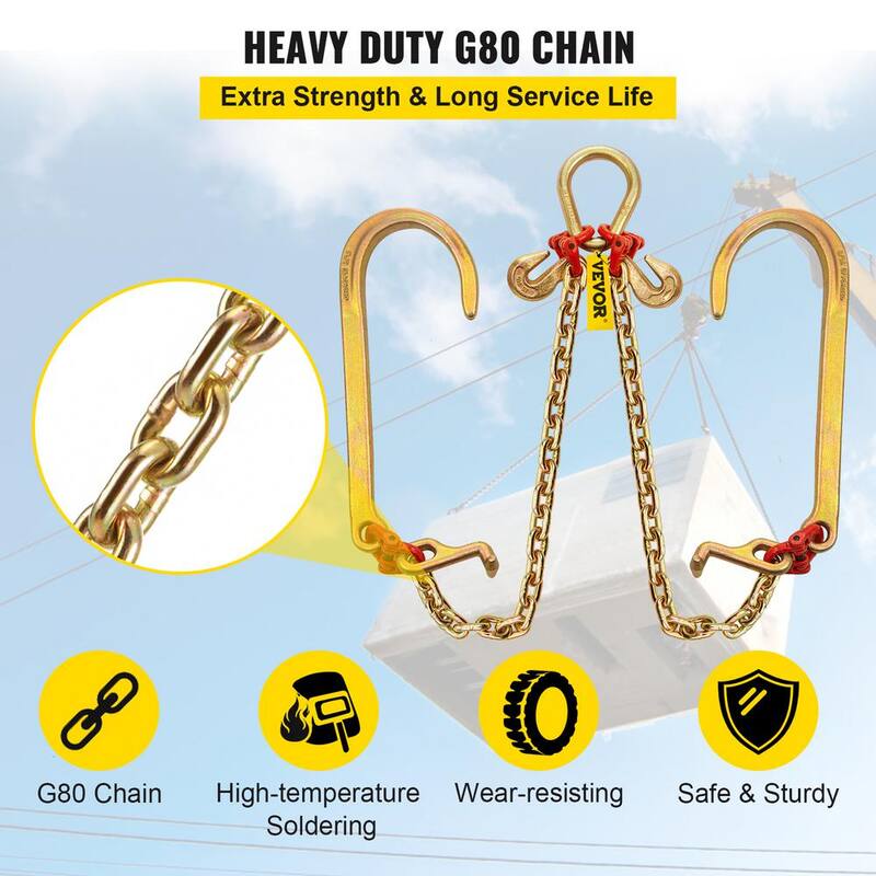 VEVOR V Bridle Tow Chain 2 ft. x 5/16 in. G80 V-Bridle Transport Chain 9260 Lbs. Load with TJ/Crab Hooks Pear Link Connector - SZGLRJG5162FT0001V0