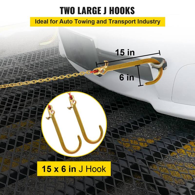 VEVOR V Bridle Tow Chain 2 ft. x 5/16 in. G80 V-Bridle Transport Chain 9260 Lbs. Load with TJ/Crab Hooks Pear Link Connector - SZGLRJG5162FT0001V0