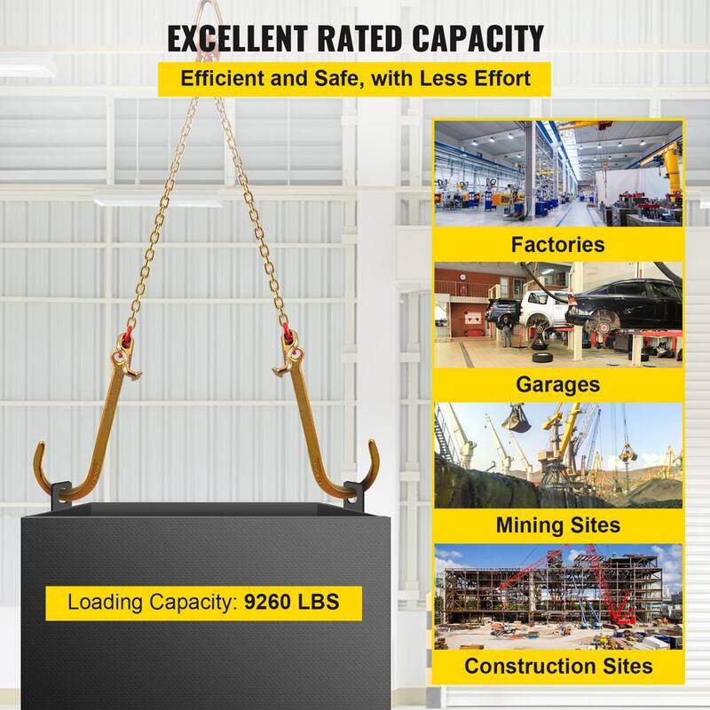 VEVOR V Bridle Tow Chain 2 ft. x 5/16 in. G80 V-Bridle Transport Chain 9260 Lbs. Load with TJ/Crab Hooks Pear Link Connector - SZGLRJG5162FT0001V0