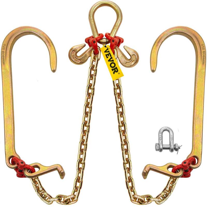 VEVOR V Bridle Tow Chain 2 ft. x 5/16 in. G80 V-Bridle Transport Chain 9260 Lbs. Load with TJ/Crab Hooks Pear Link Connector - SZGLRJG5162FT0001V0