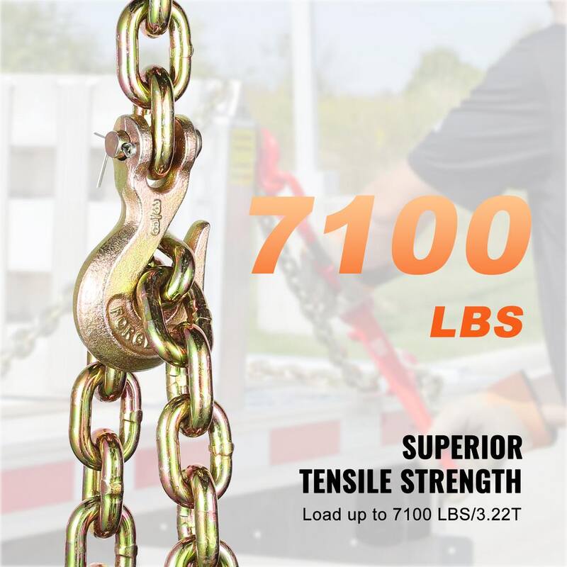 VEVOR G80 Transport Binder Chain, 3/8 in. Tow Chain with Clevis Grab Hooks, 7,100 lbs. Safe Working Load - ZGTLSGMGDX1JAQ0QWV0