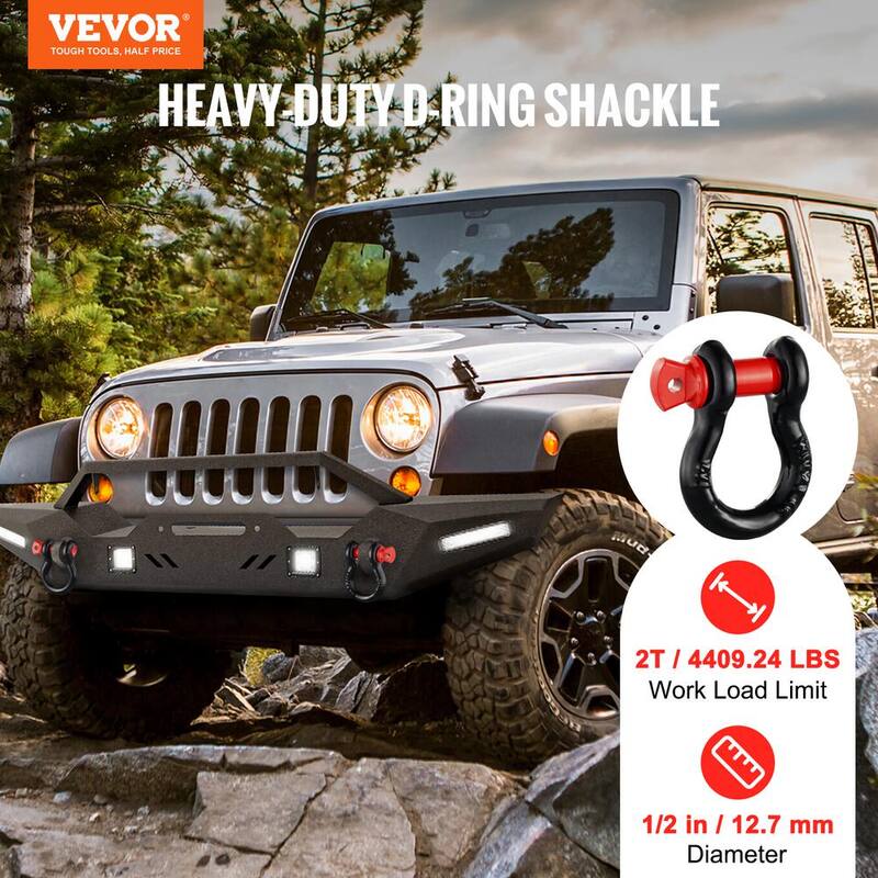 VEVOR 4 Shackle Alloy Steel Cable 8 T Break 1/2 in. D-Ring Strength Heavy Duty Recovery Shackle Tow Ropes Accessories Black - JPXKHSHJG12YSLGW9V0