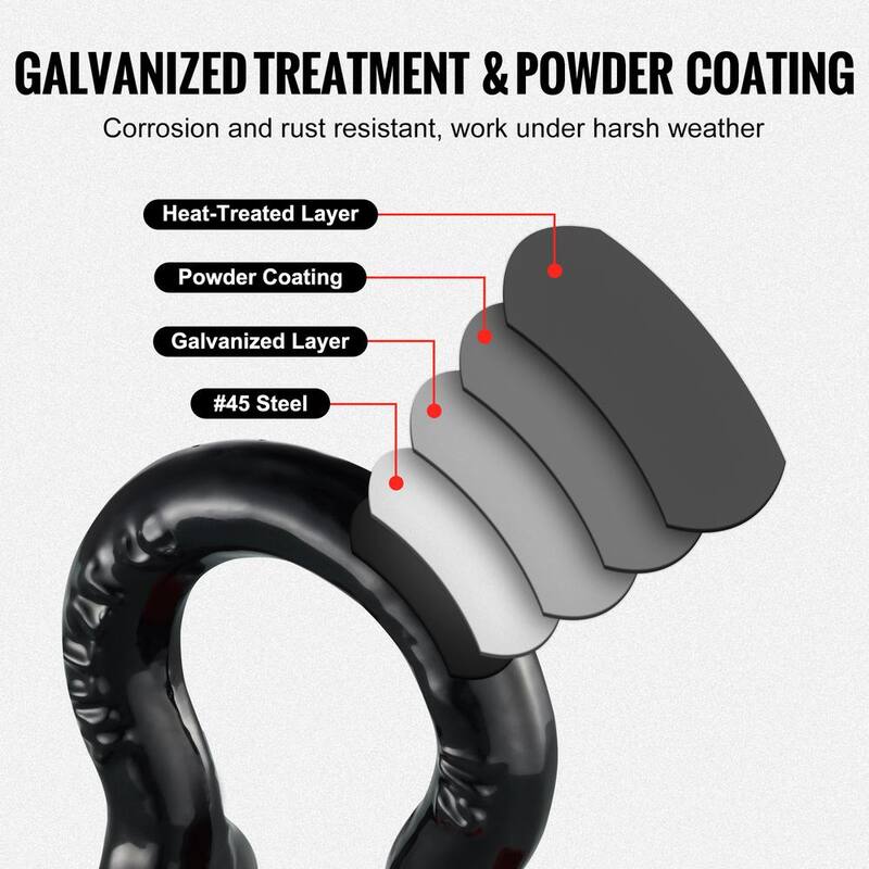 VEVOR 4 Shackle Alloy Steel Cable 8 T Break 1/2 in. D-Ring Strength Heavy Duty Recovery Shackle Tow Ropes Accessories Black - JPXKHSHJG12YSLGW9V0
