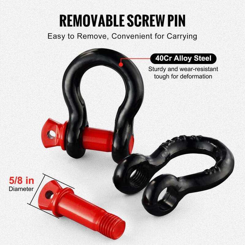 VEVOR 4 Shackle Alloy Steel Cable 8 T Break 1/2 in. D-Ring Strength Heavy Duty Recovery Shackle Tow Ropes Accessories Black - JPXKHSHJG12YSLGW9V0