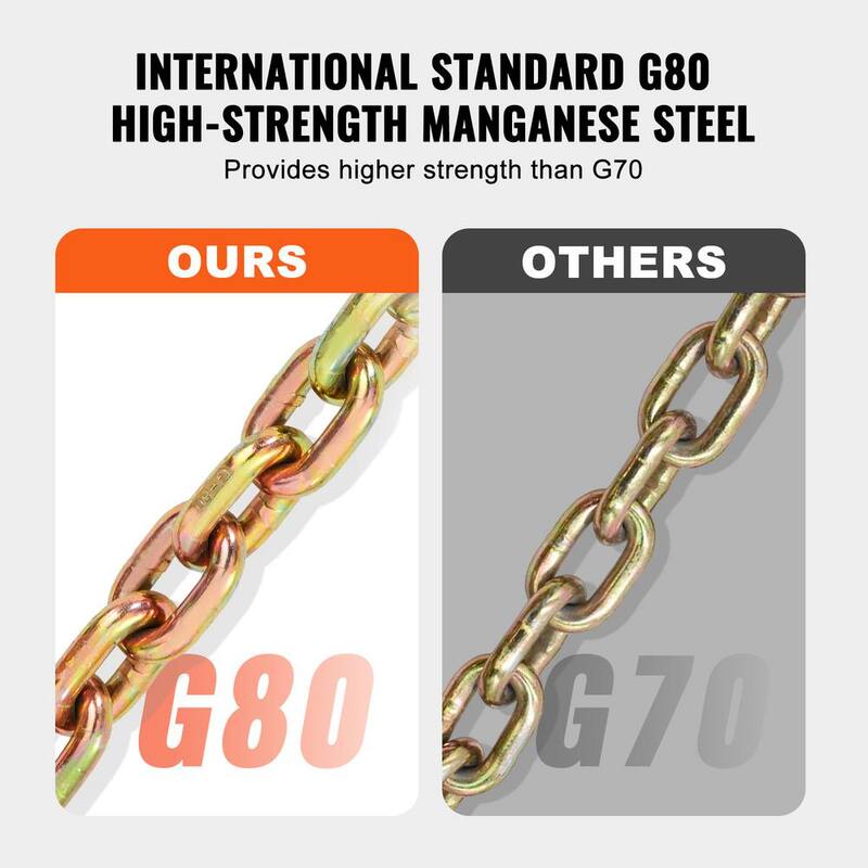 VEVOR G80 Transport Binder Chain, 3/8 in. x 2.9 ft. 2-Pack Tow Chain with Clevis Snap Hook, 7,100 lbs. Safe Working Load - ZGTLDGMGDX2JBGZAQV0